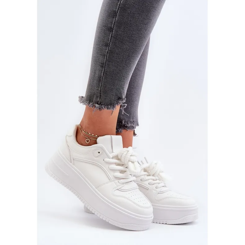 Baskets Plateforme Femme Cuir Eco Blanc Vhisper blanche