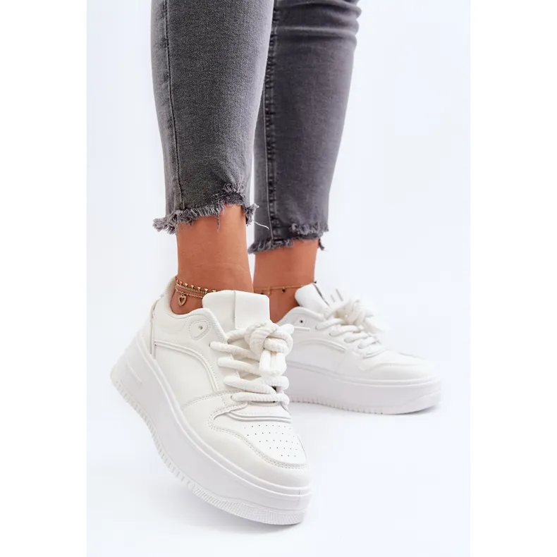 Baskets Plateforme Femme Cuir Eco Blanc Vhisper blanche