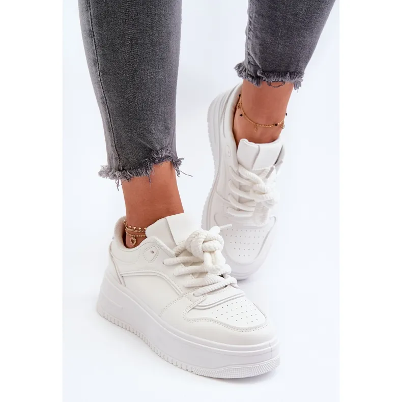 Baskets Plateforme Femme Cuir Eco Blanc Vhisper blanche