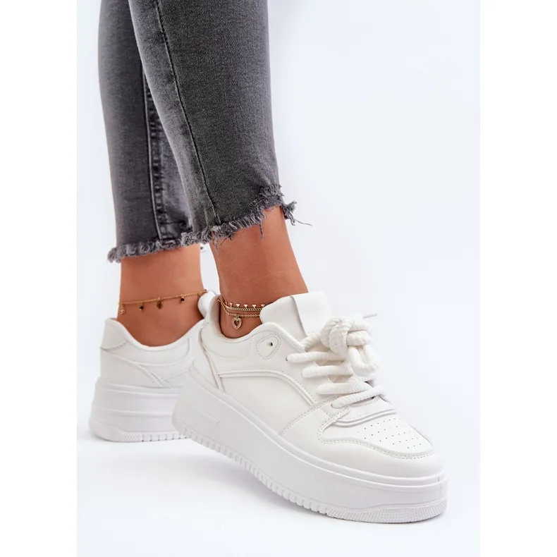 Baskets Plateforme Femme Cuir Eco Blanc Vhisper blanche