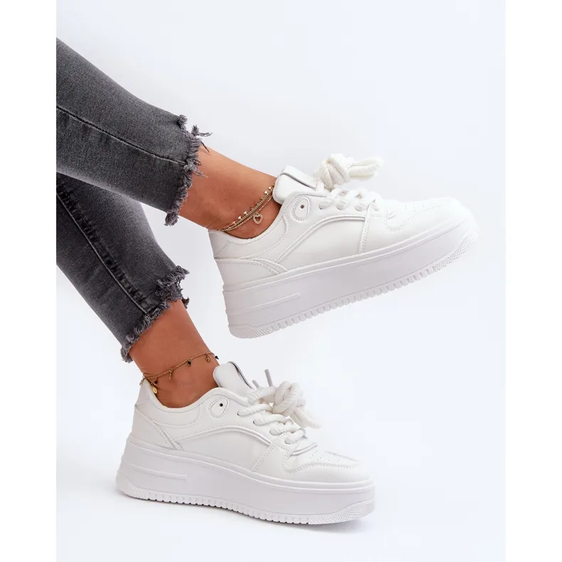 Baskets Plateforme Femme Cuir Eco Blanc Vhisper blanche