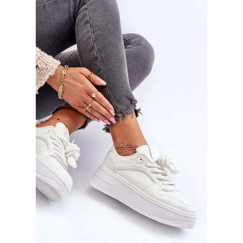 Baskets Plateforme Femme Cuir Eco Blanc Vhisper blanche