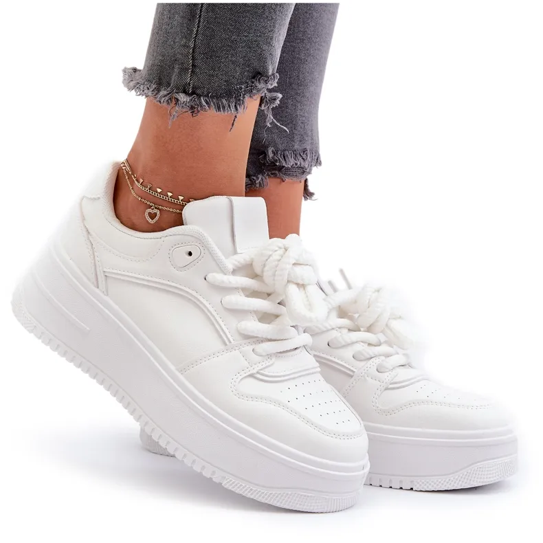 Baskets Plateforme Femme Cuir Eco Blanc Vhisper blanche