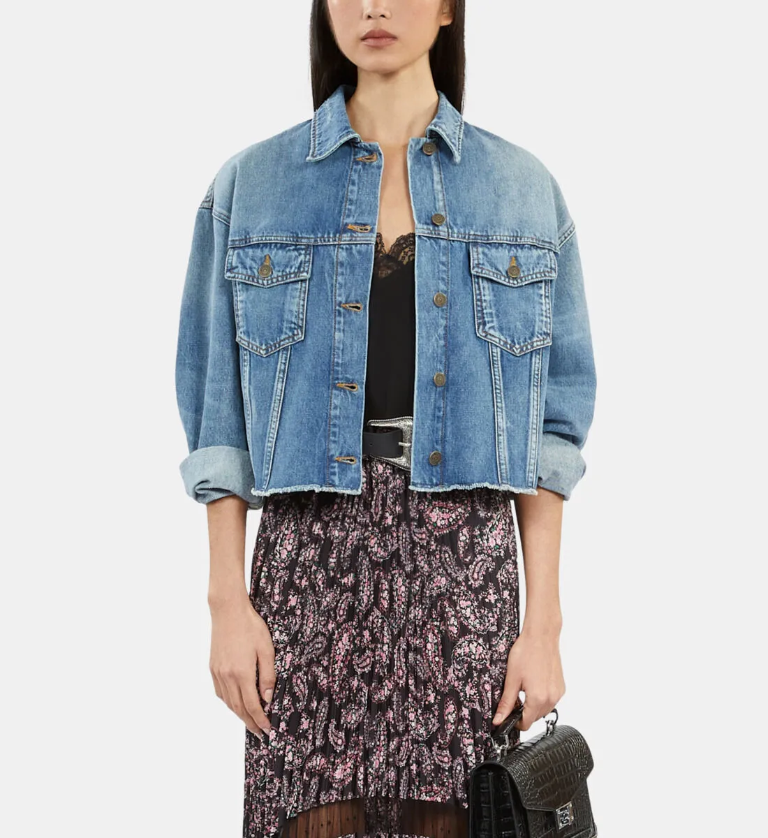 Blouson court en denim bleu