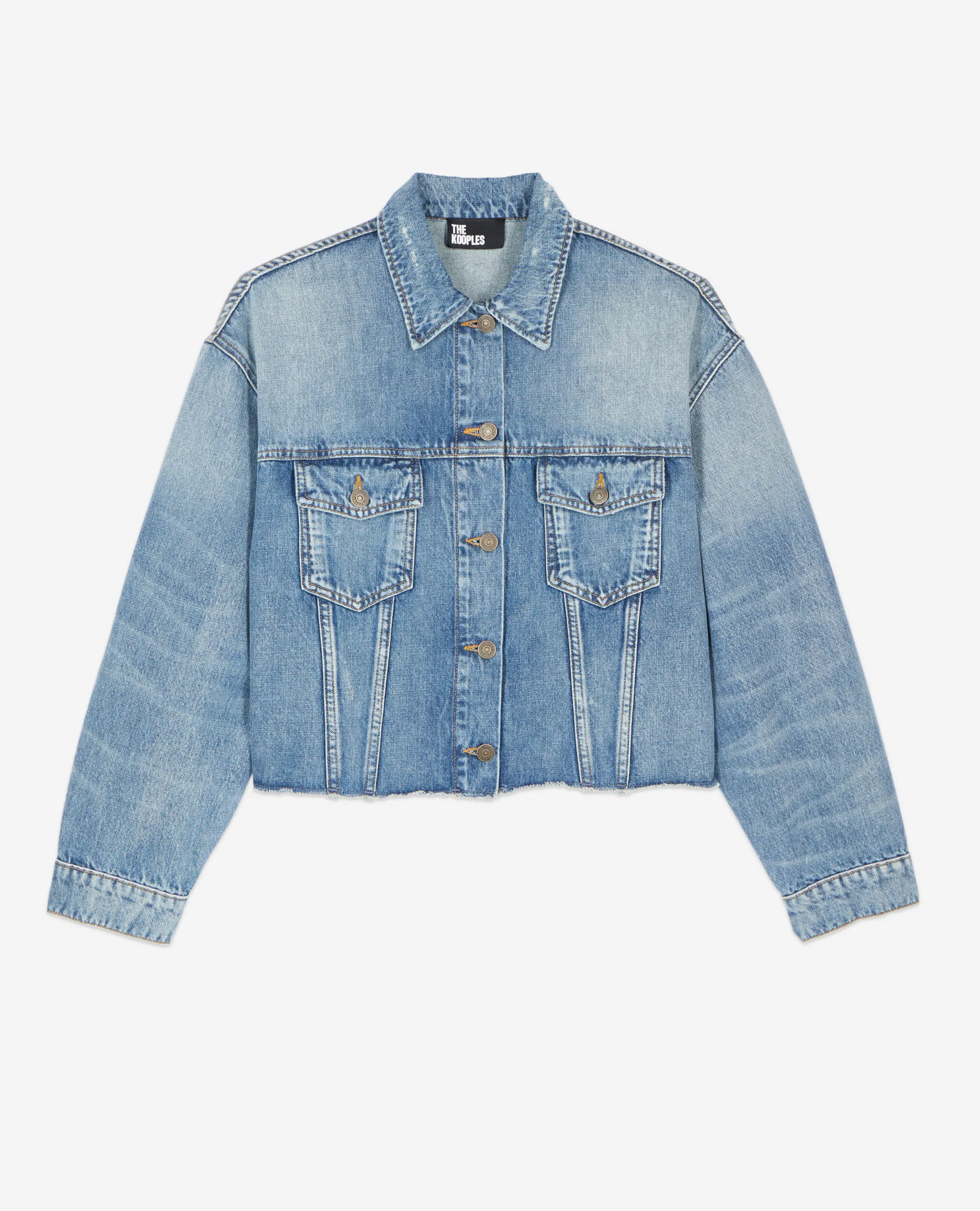 Blouson court en denim bleu