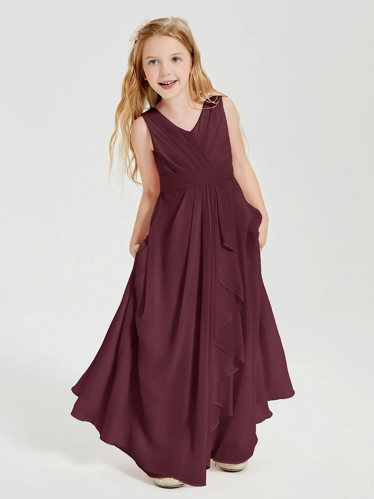 Boho Robes de Demoiselle d'Honneur Longues en Mousseline Cabernet