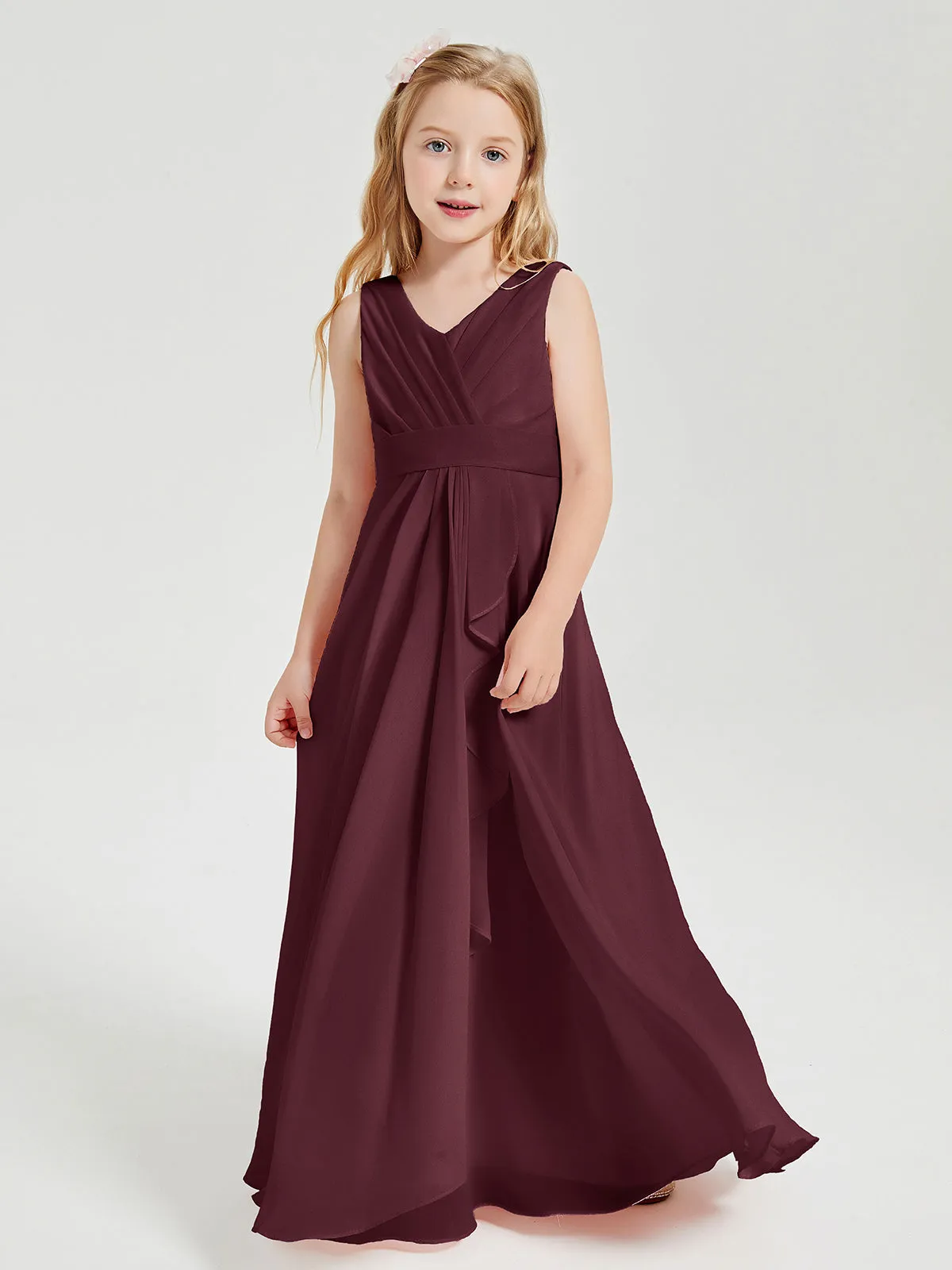 Boho Robes de Demoiselle d'Honneur Longues en Mousseline Cabernet