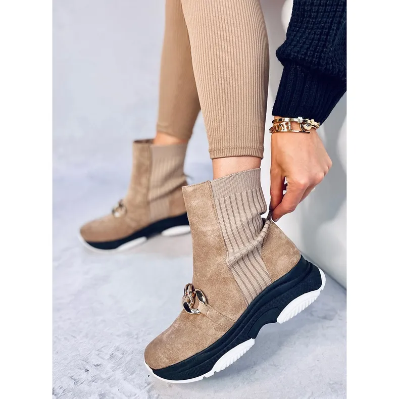 Bottines chaussettes avec chaîne Simma LT.KHAKI beige