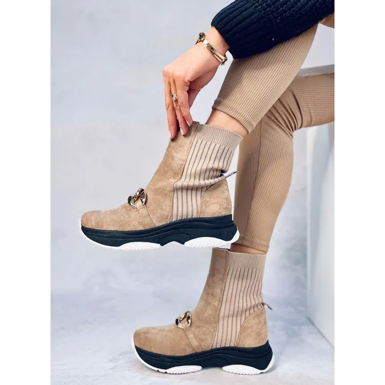 Bottines chaussettes avec chaîne Simma LT.KHAKI beige