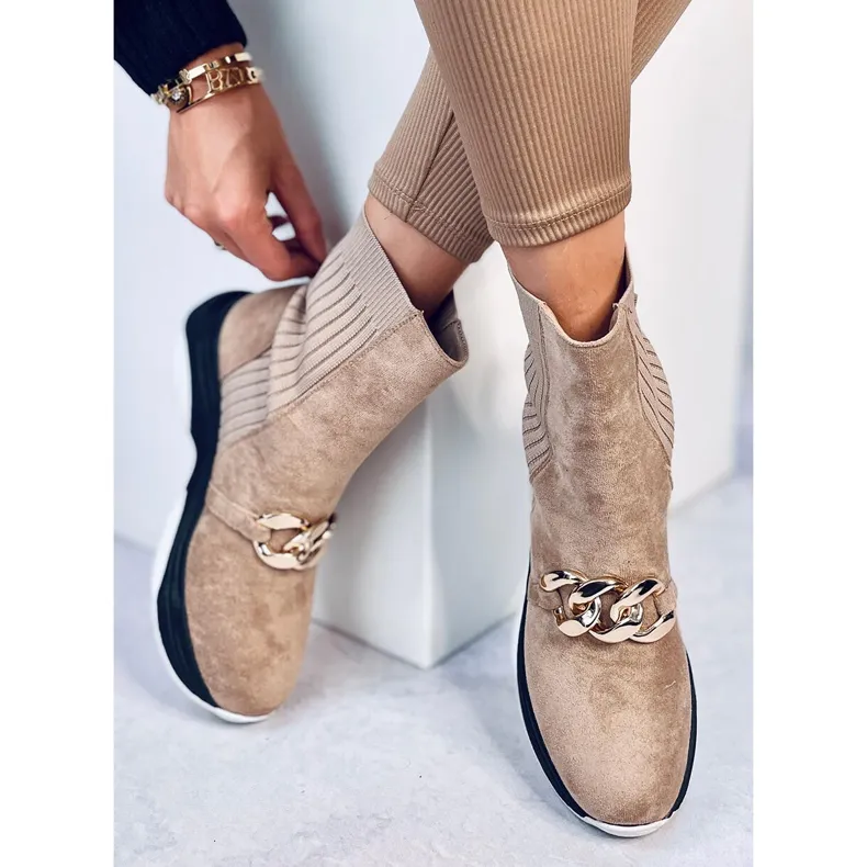 Bottines chaussettes avec chaîne Simma LT.KHAKI beige