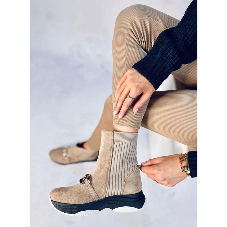 Bottines chaussettes avec chaîne Simma LT.KHAKI beige