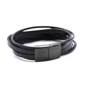 Bracelet Redskins 285108 - Bracelet Multitour Cuir Noir Homme Redskins Bijoux - Bijoux Homme sur MenCorner