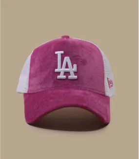 Casquette trucker femme LA velours rose - Casquette Wmn Velour Trucker LA beetroot New Era : Headict