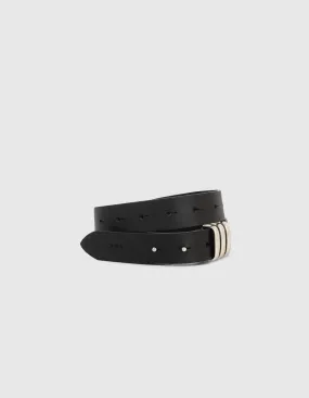 Ceinture noire en cuir de vachette avec trous femme