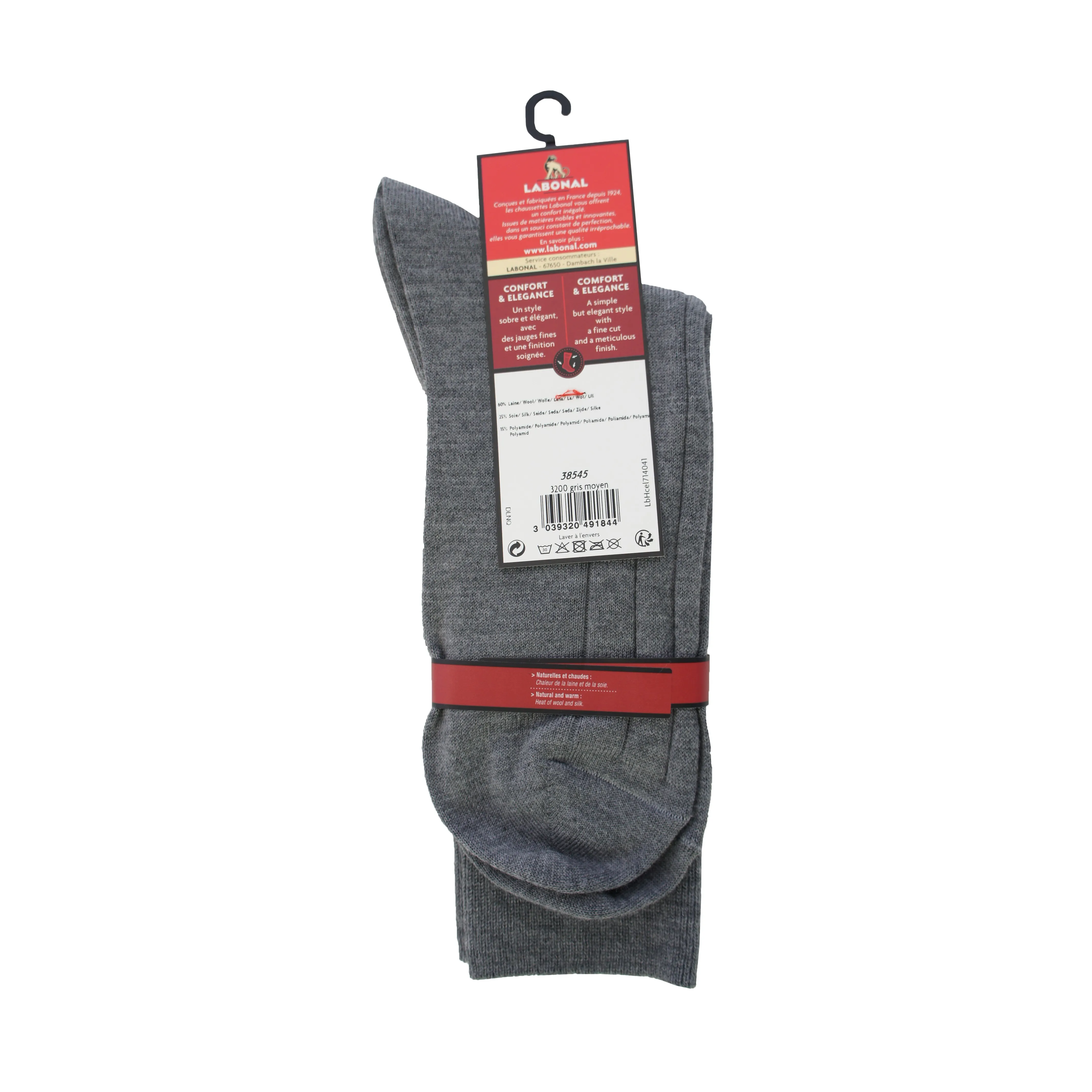 Chaussettes laine et soie gris moyen - Labonal : vente chaussettes ...