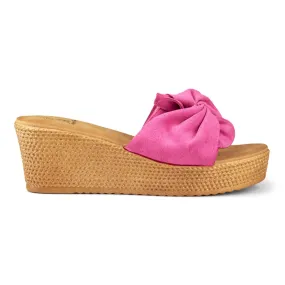 Chaussons femme fuchsia sur talon compensé confortable rose