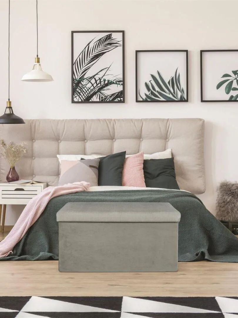 Coffre de rangement banc pliable velours côtelé - Gris