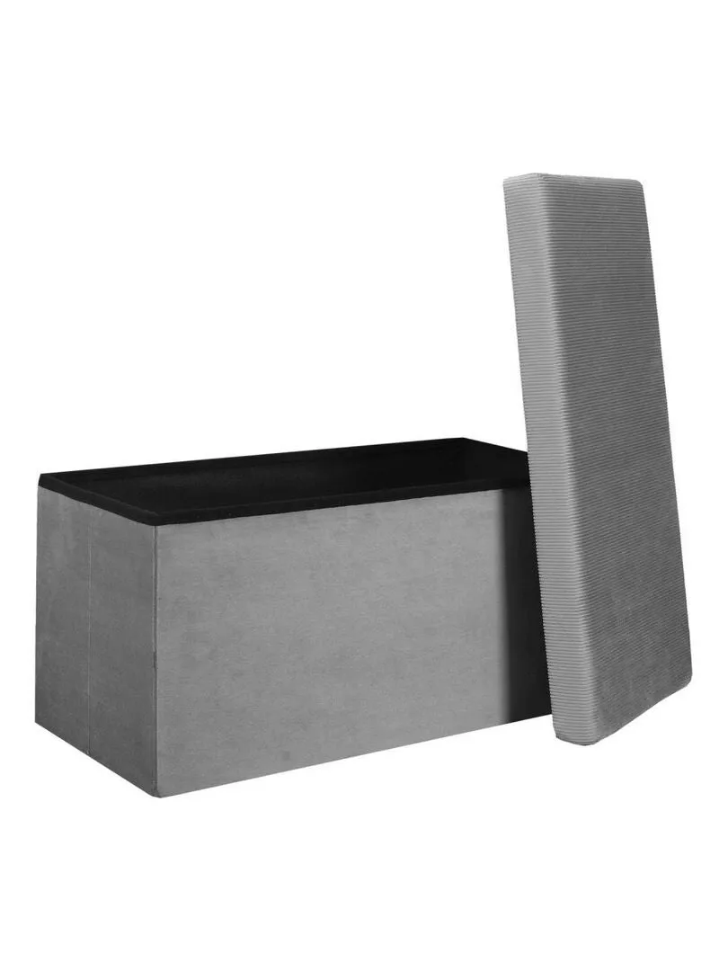 Coffre de rangement banc pliable velours côtelé - Gris