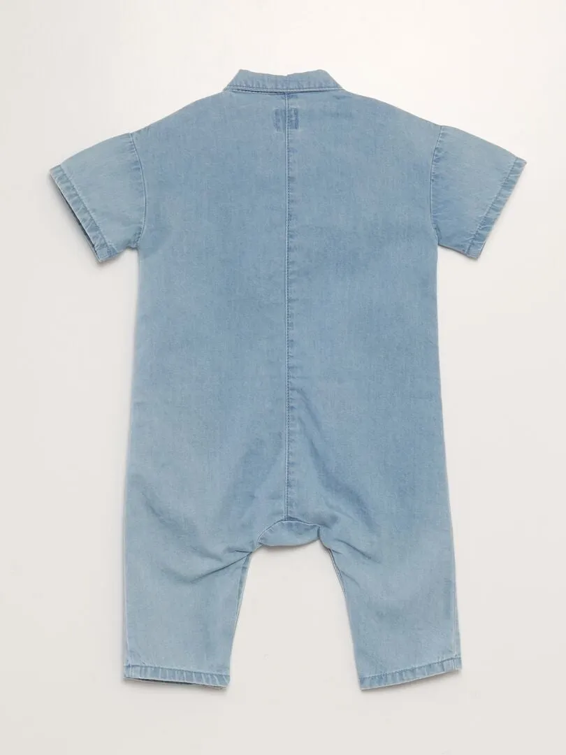 Combinaison longue en denim avec poche brodée - Denim