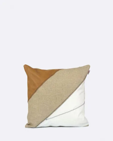 Coussin 40x40 · Lin et cuir camel