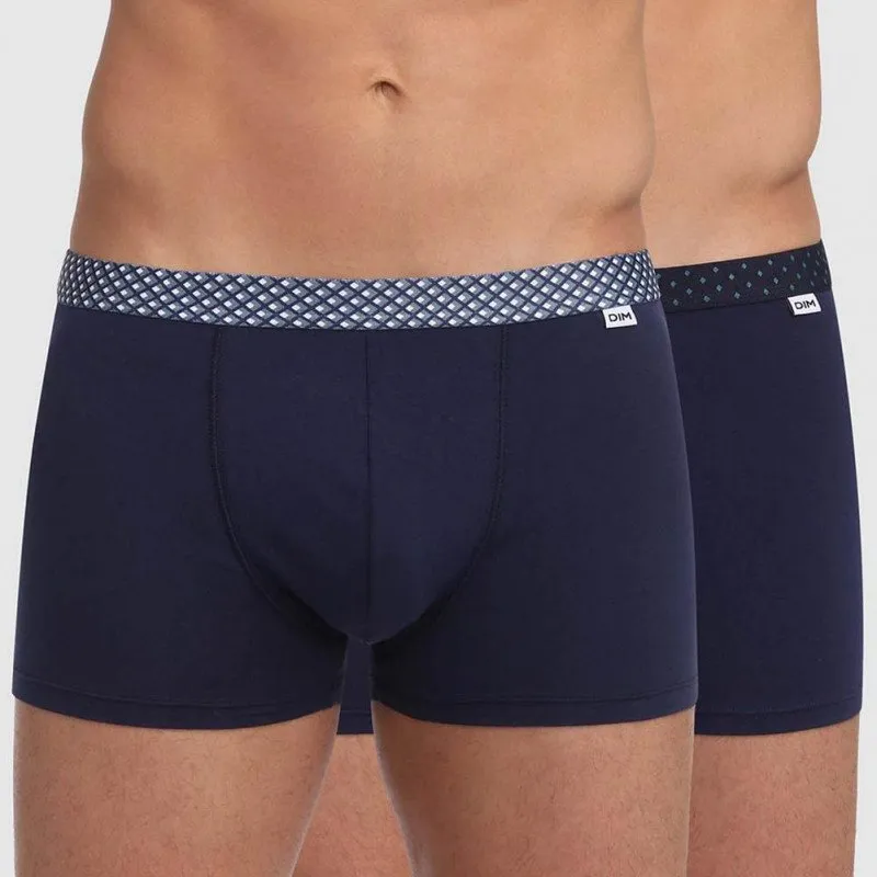 DIM 2 Boxers Homme Coton MIXANDPRINTS Bleu denim Ligne Losange