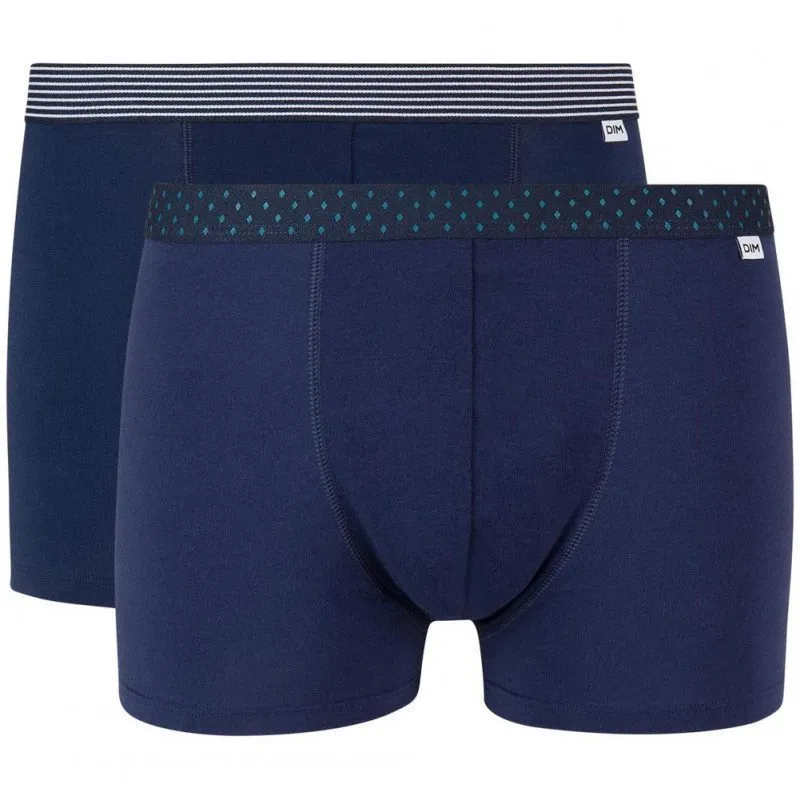 DIM 2 Boxers Homme Coton MIXANDPRINTS Bleu denim Ligne Losange