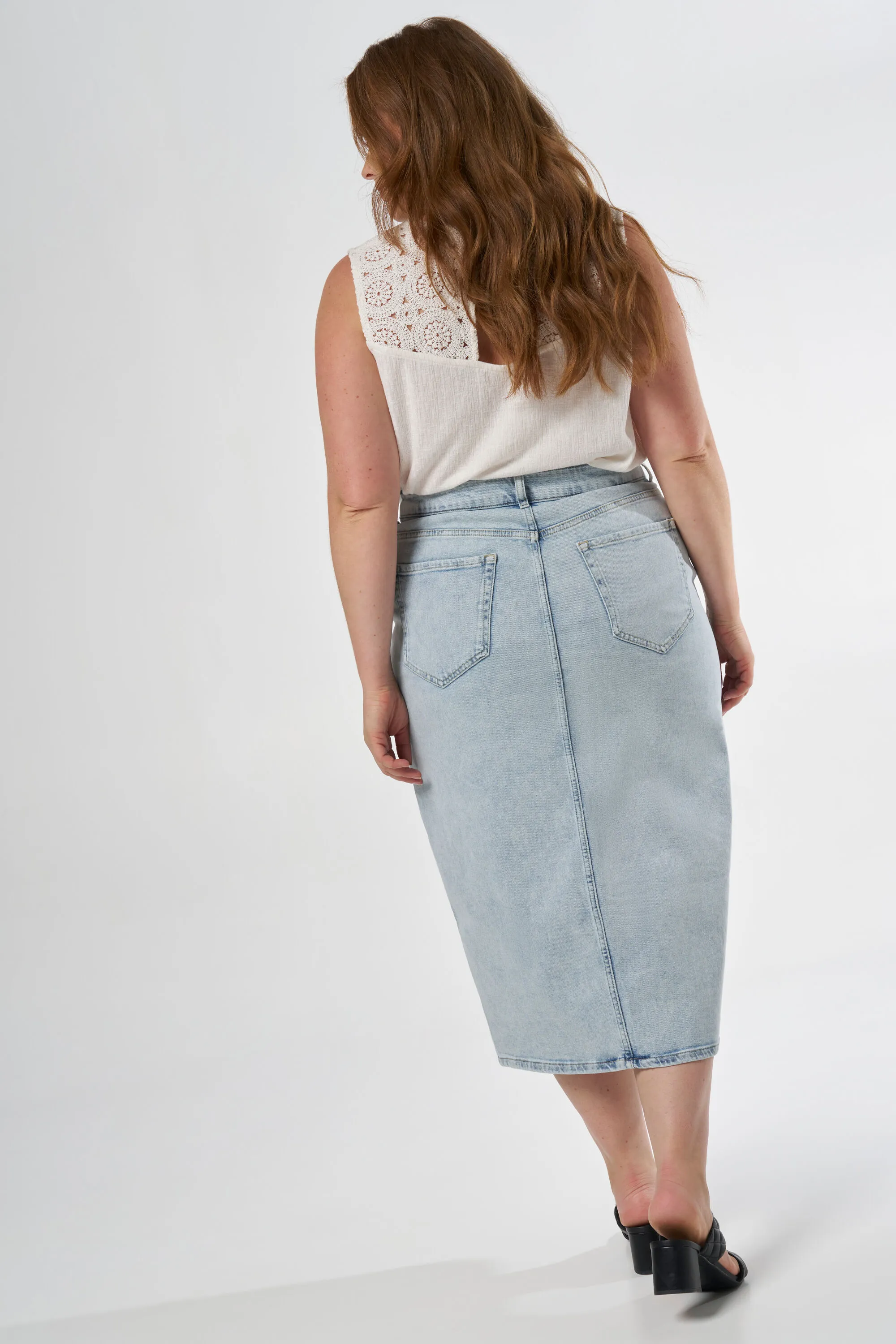 Femmes Jupe midi en denim avec fente  Bleached Denim | MS Mode