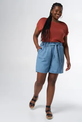 Femmes Short avec look denim et taille paperbag Stonewash Denim | MS Mode