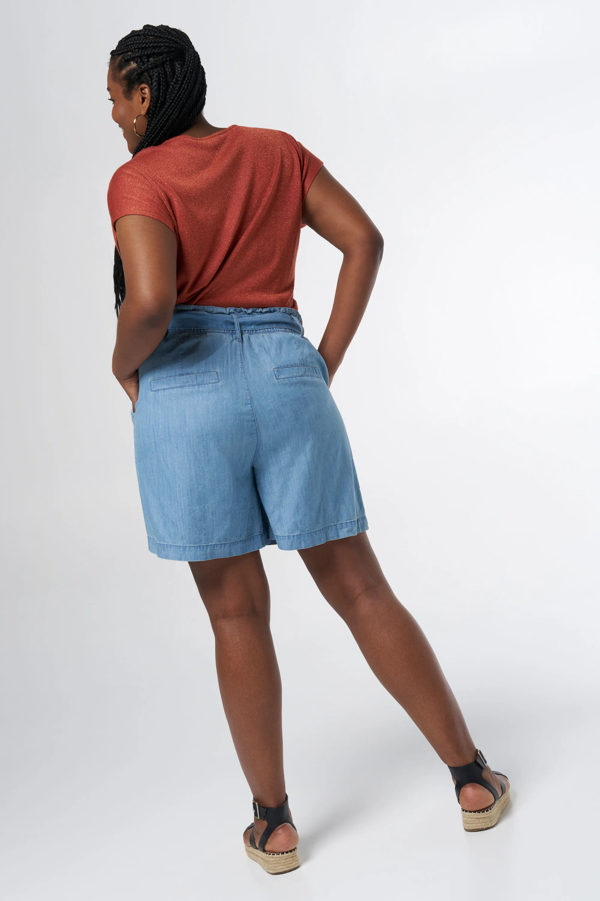 Femmes Short avec look denim et taille paperbag Stonewash Denim | MS Mode