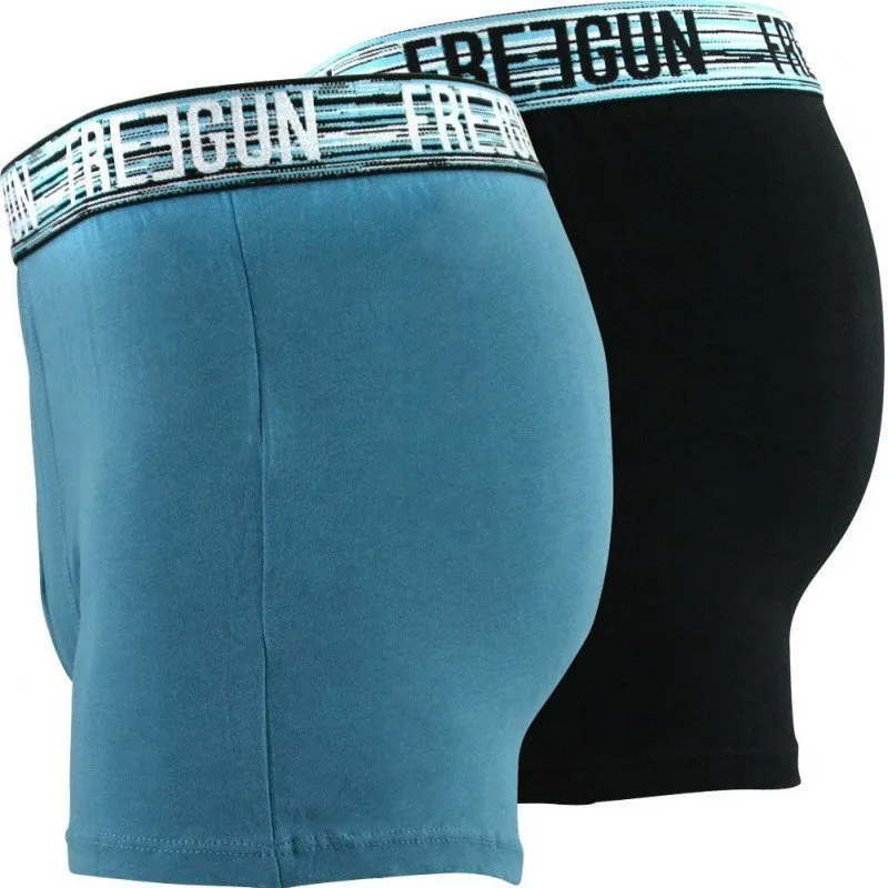 FREEGUN Lot de 2 Boxers Homme Coton BCX2ASS12 Bleu Noir