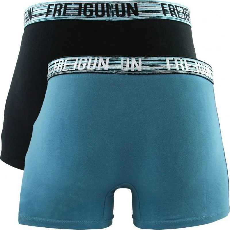 FREEGUN Lot de 2 Boxers Homme Coton BCX2ASS12 Bleu Noir