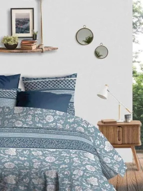 Housse de couette 220x240 cm + 2 taies d'oreiller 65x65 cm 100% Coton Bio 57 fils Debby - Bleu