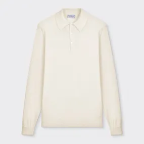 John Smedley : Polo Manches Longues Laine Mérinos & Coton : Crème