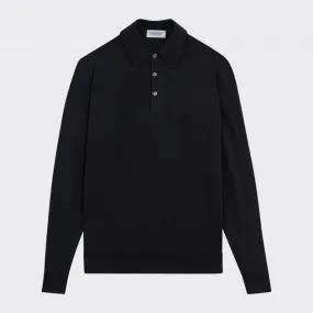 John Smedley : Polo Manches Longues Laine Mérinos : Noir