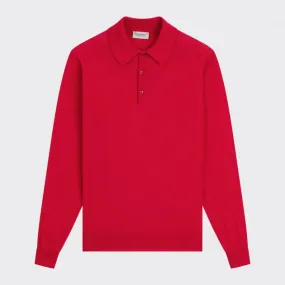 John Smedley : Polo Manches Longues Laine Mérinos : Rouge