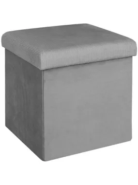 Pouf pliable coffre de rangement velours côtelé - Gris