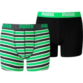 PUMA Lot de 2 Boxers Garçon Coton PRINTEDSTRIPE Vert Noir