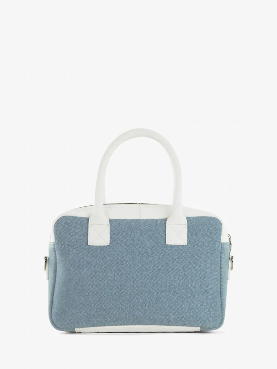 SAC À MAIN CUIR DENIM LÉOPARD ET BLANC LeDandy S Chimère - Denim / Blanc