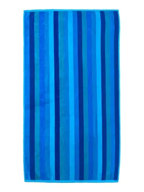 Serviette de plage éponge velours Jacquard Blue stripes 75x150cm - Bleu