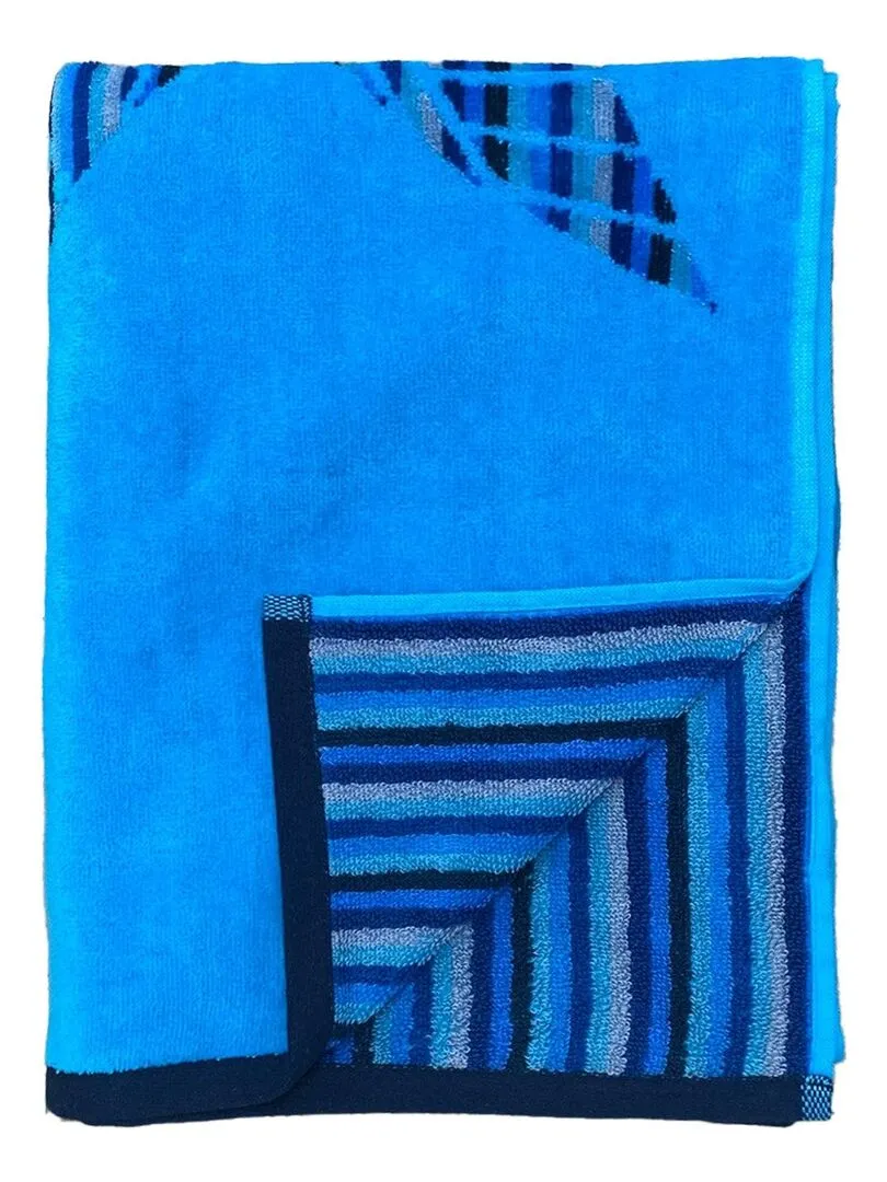 Serviette de plage éponge velours Jacquard Fisky 75x150 - Bleu azur