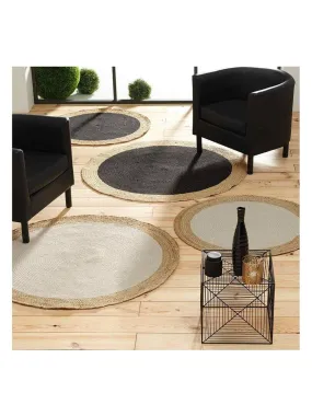 Tapis rond fils métallisés bicolore Mario - Noir Doré