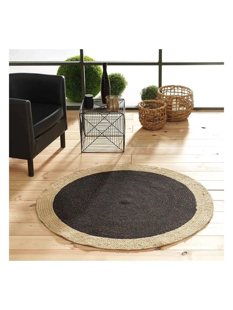 Tapis rond fils métallisés bicolore Mario - Noir Doré