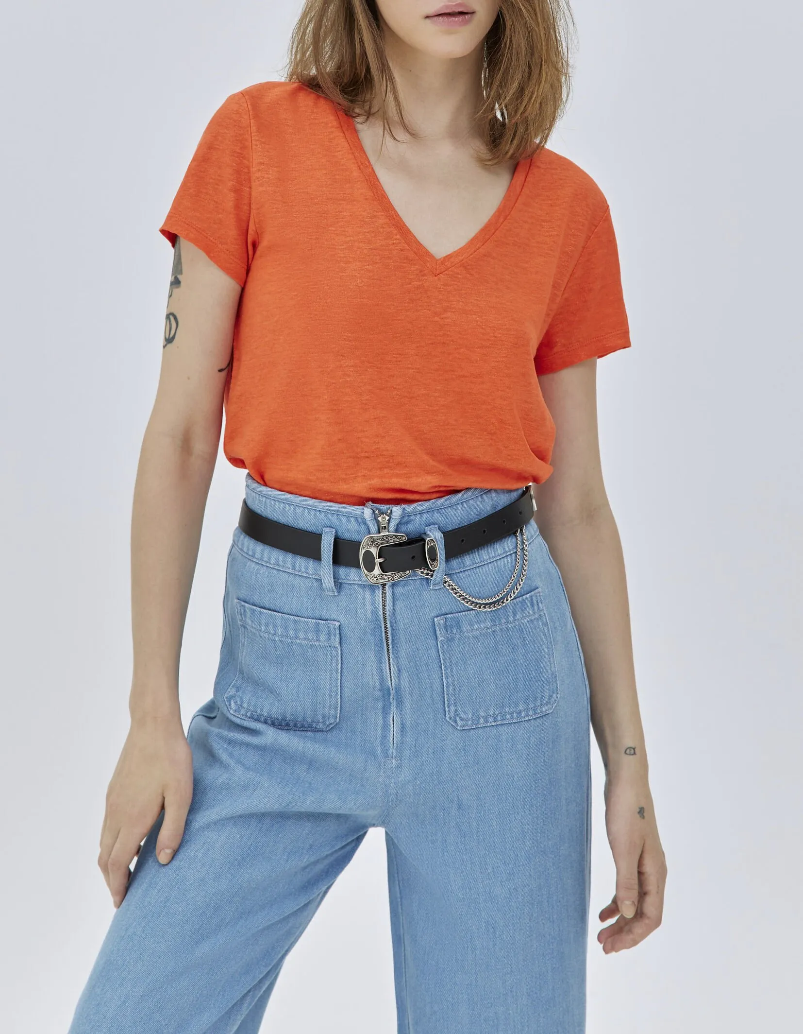 Tee-shirt orange en lin femme